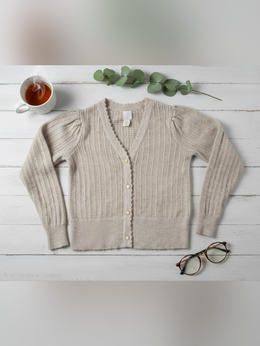 Joie Beige Scallop V-Neck Cardigan Sweater Size S